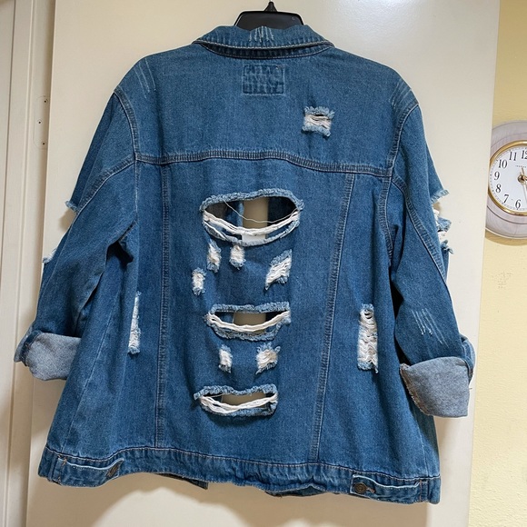 Wax Jean Distressed Blue Jean Jacket - Picture 3 of 5